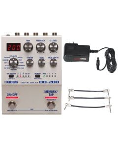 Boss DD-200 Digital Delay Effects Pedal + Gator 9V Power Combo & 3 Patch Cables