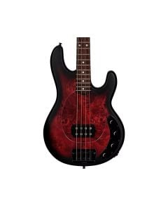 Sterling Music Man StingRay RAY34 Poplar Burl Dark Scarlet Burst Satin