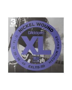D'Addario EXL115-3D XL Nickel Electric Guitar Strings 3-Pack - 11-49 Gauge