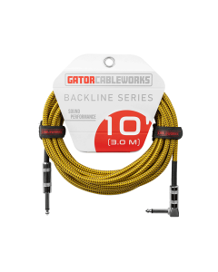 Gator CableWorks Backline Series 10' Straight to RA Braided 1/4" - Brown/Yellow