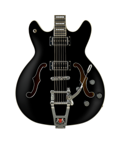 Hagstrom Tremar Viking Baritone DLX Semi-Hollow Electric Guitar - Black Gloss