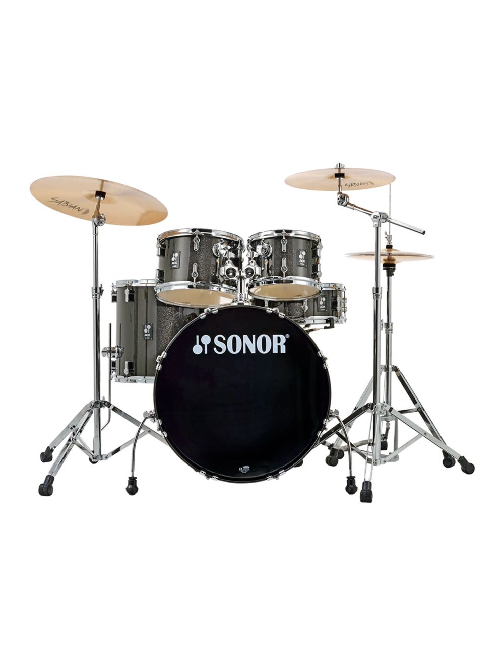 Sonor AQX Stage Drum Set w/ Hardware & Cymbals - Black Midnight Sparkle
