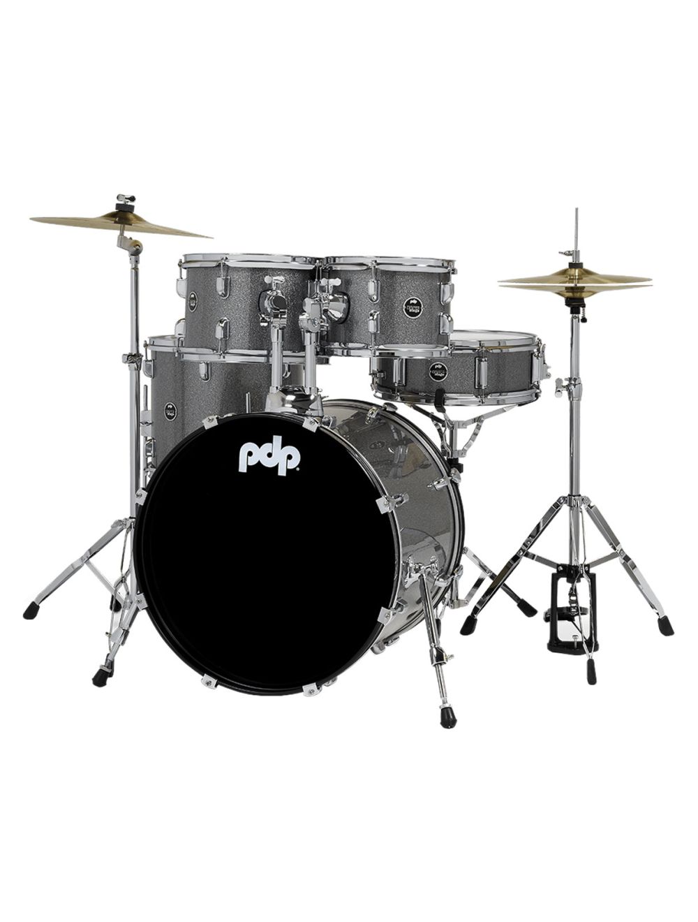 PDP Centerstage 5-Piece Drum Kit with Hardware, Cymbals & Throne - Silver Sparkle