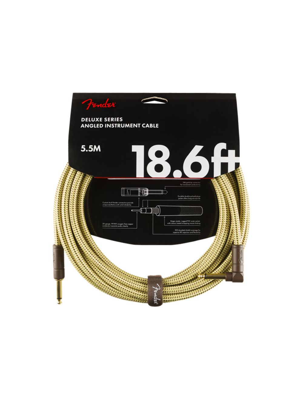 Fender Deluxe Series Instrument Cable Straight/Angle 18.6' - Tweed
