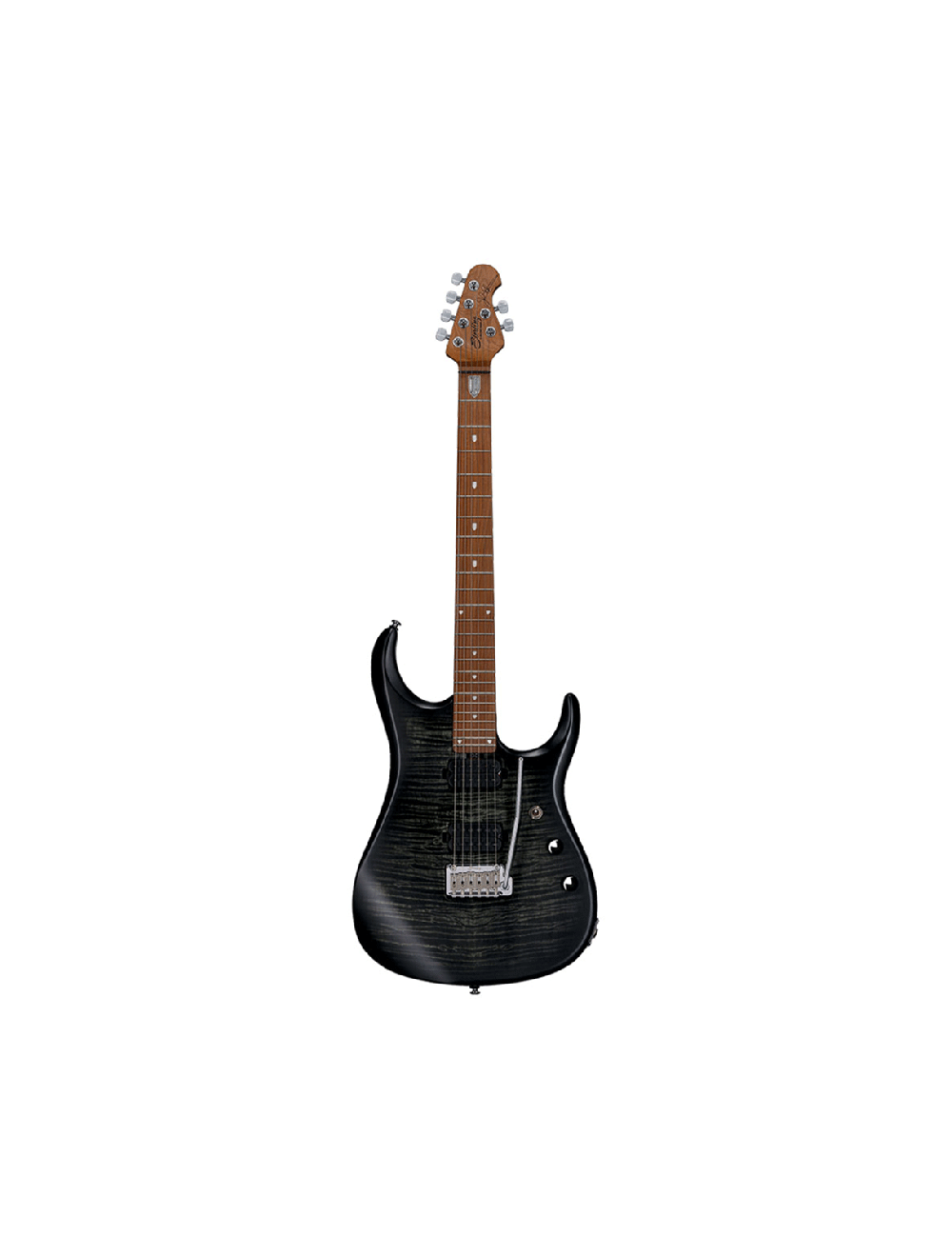 Sterling by Music Man JP15 Guitar w Flame Top Trans Black Satin