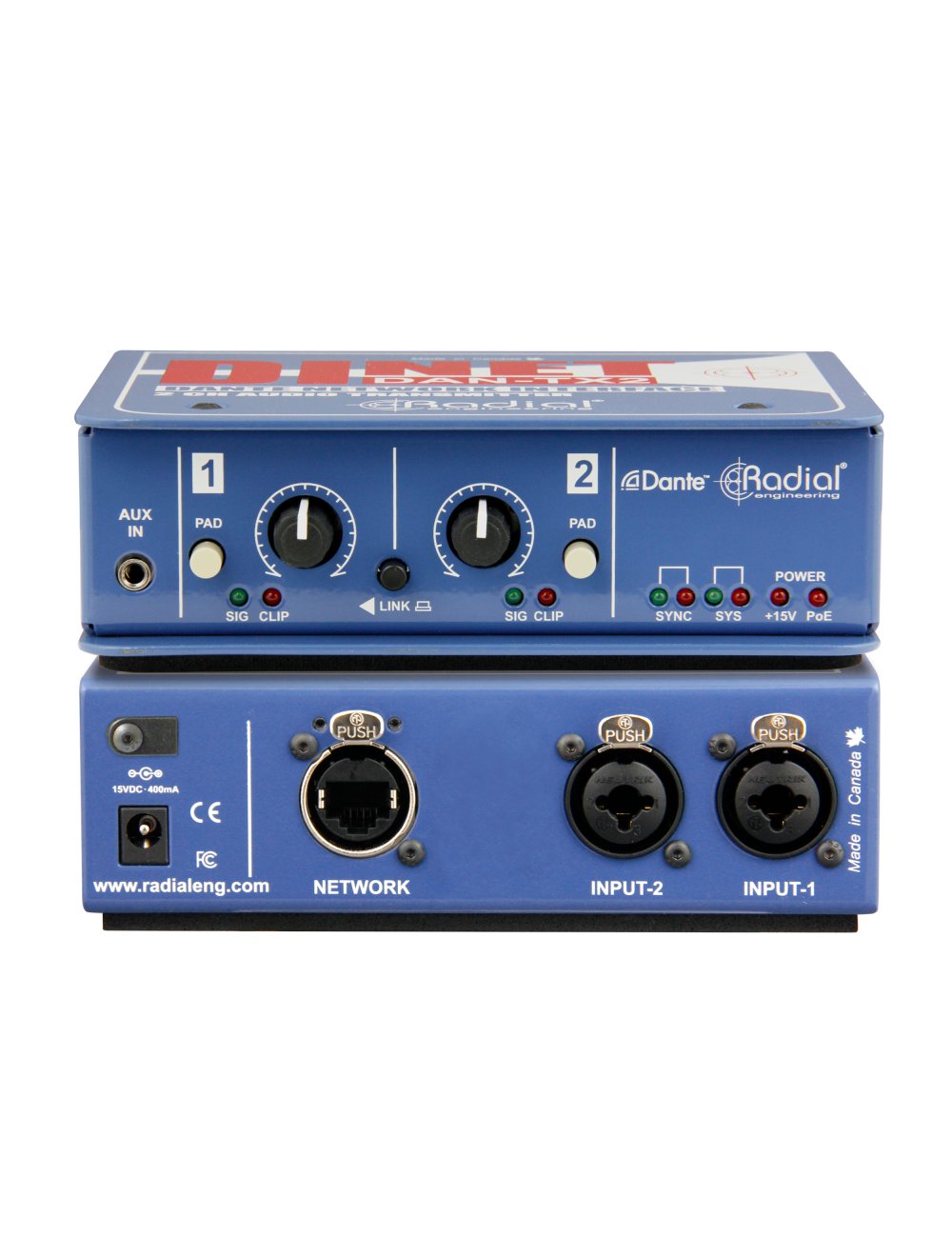 Radial DiNet DAN-TX2 Dante Stereo Network Transmitter