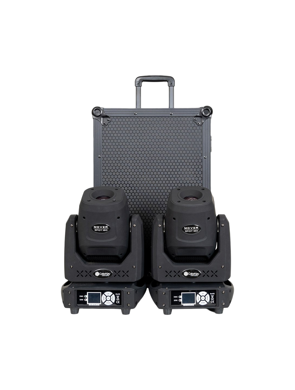 ColorKey Mover Spot 150 Moving Head Light Bundle - 2-Pack w/ Flight Case Trolley