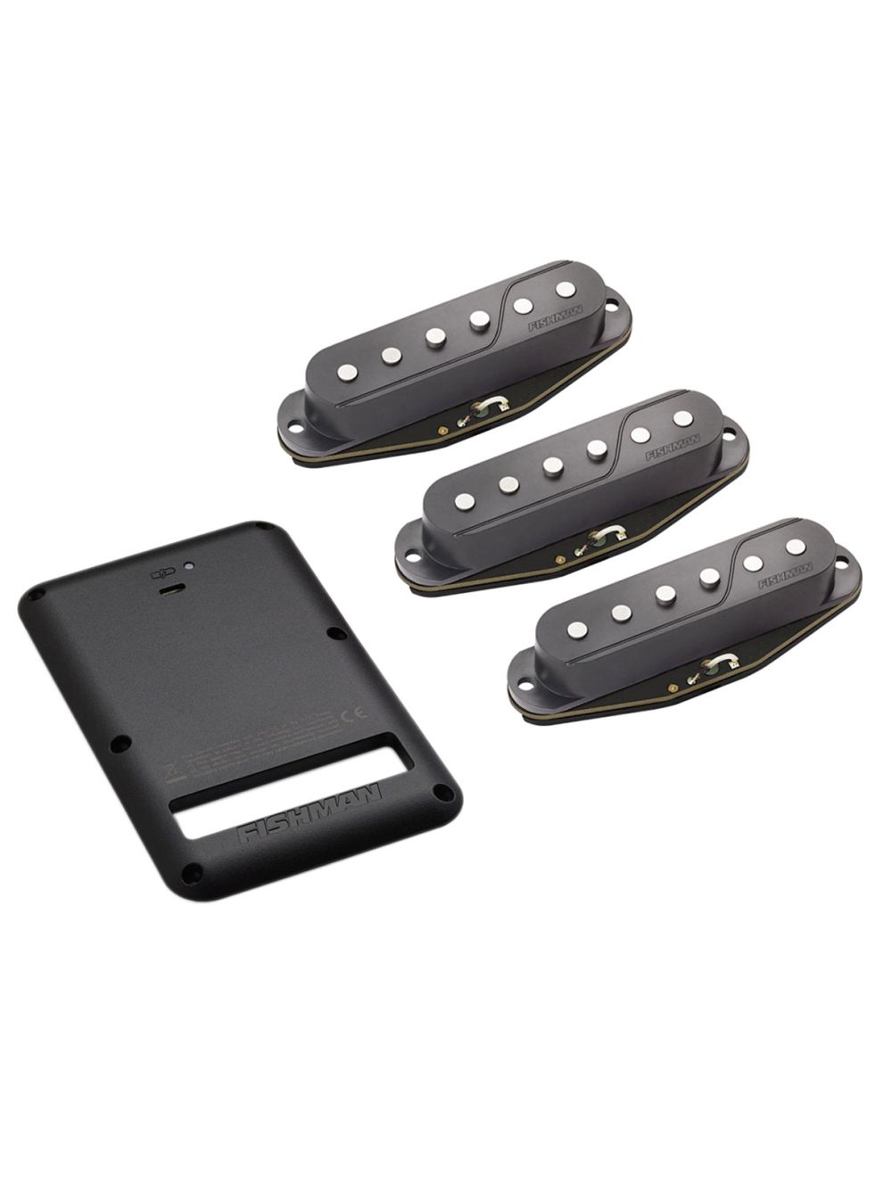 Fishman Fluence Single Width Pickups for Strat Set of 3 - Black + Rechargeable Battery Pack