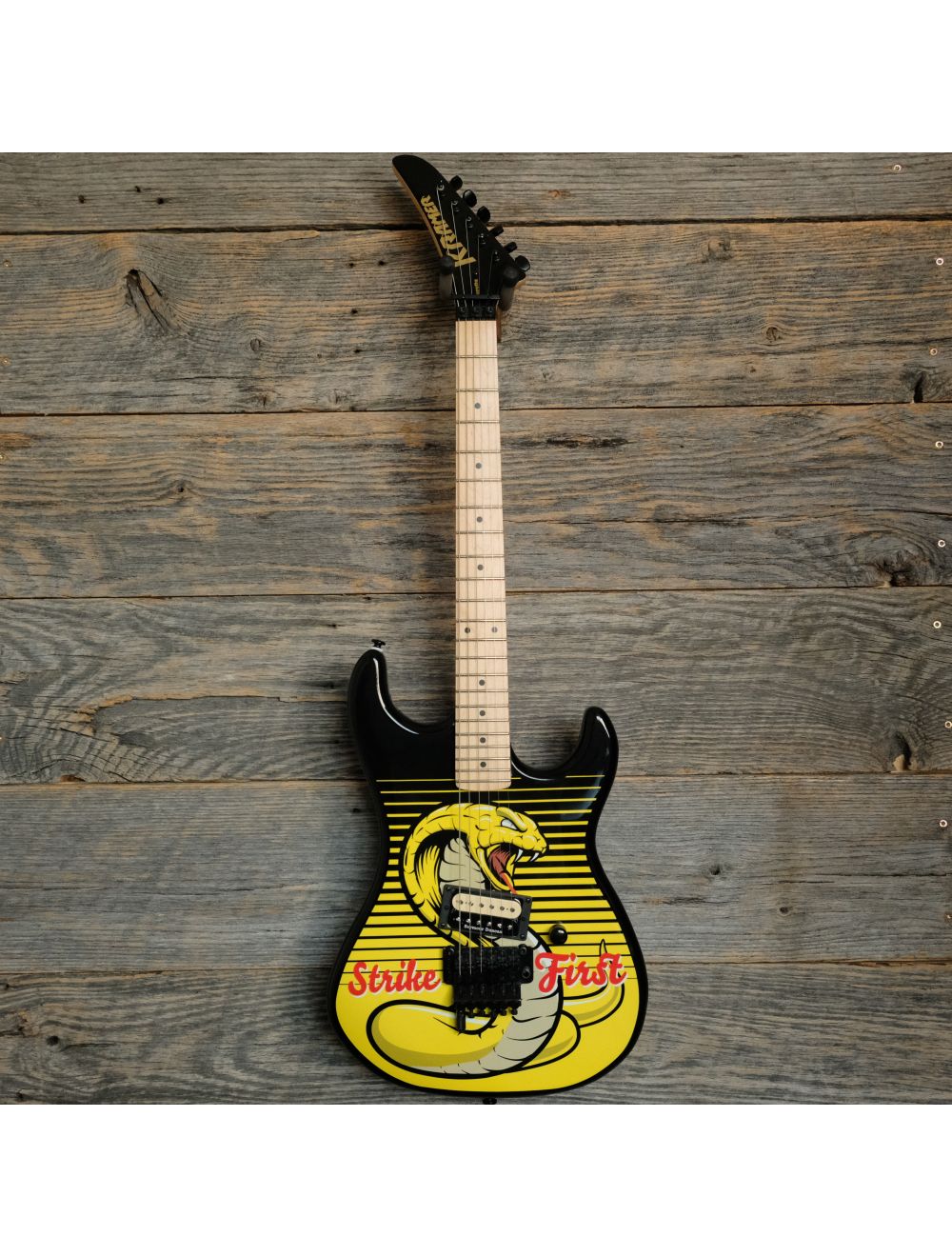 Used Kramer Baretta "Strike First" Guitar - Cobra Kai Themed Graphic w/Bag