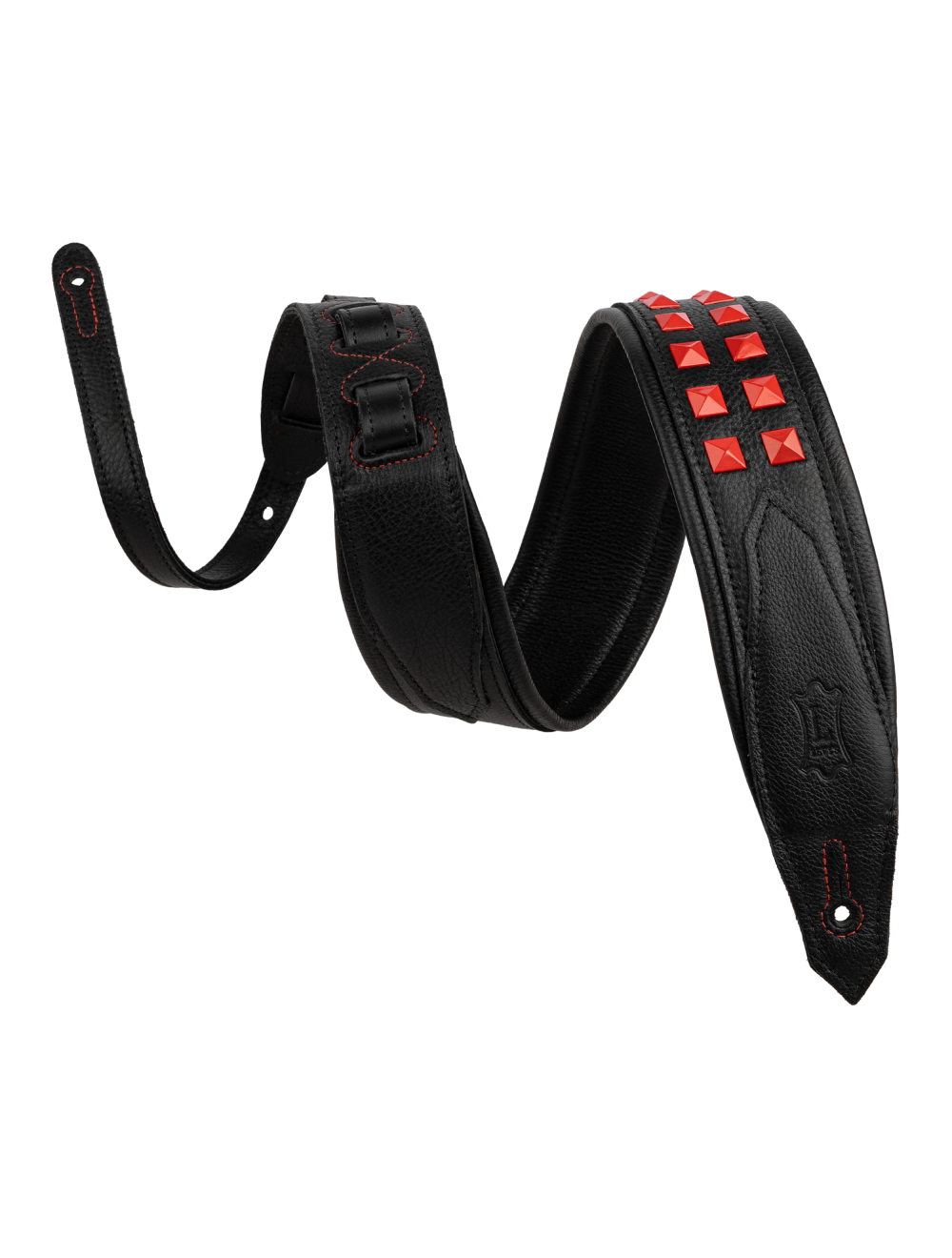 Levy's Rebel Leathers Series Leather Guitar Strap - Black w/Red Studs