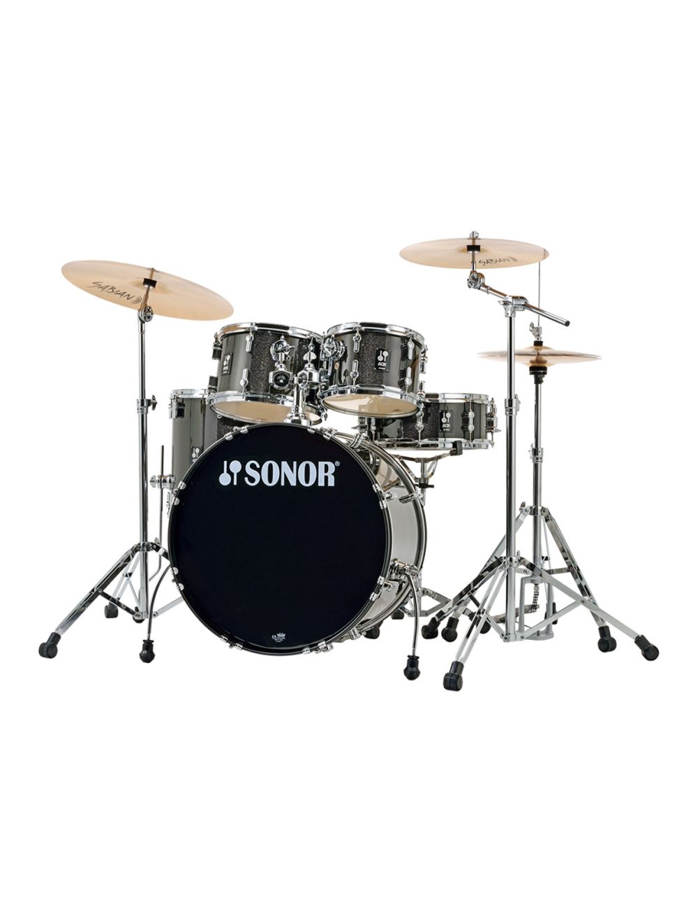 Sonor AQX Stage Drum Set w/ Hardware & Cymbals - Black Midnight Sparkle