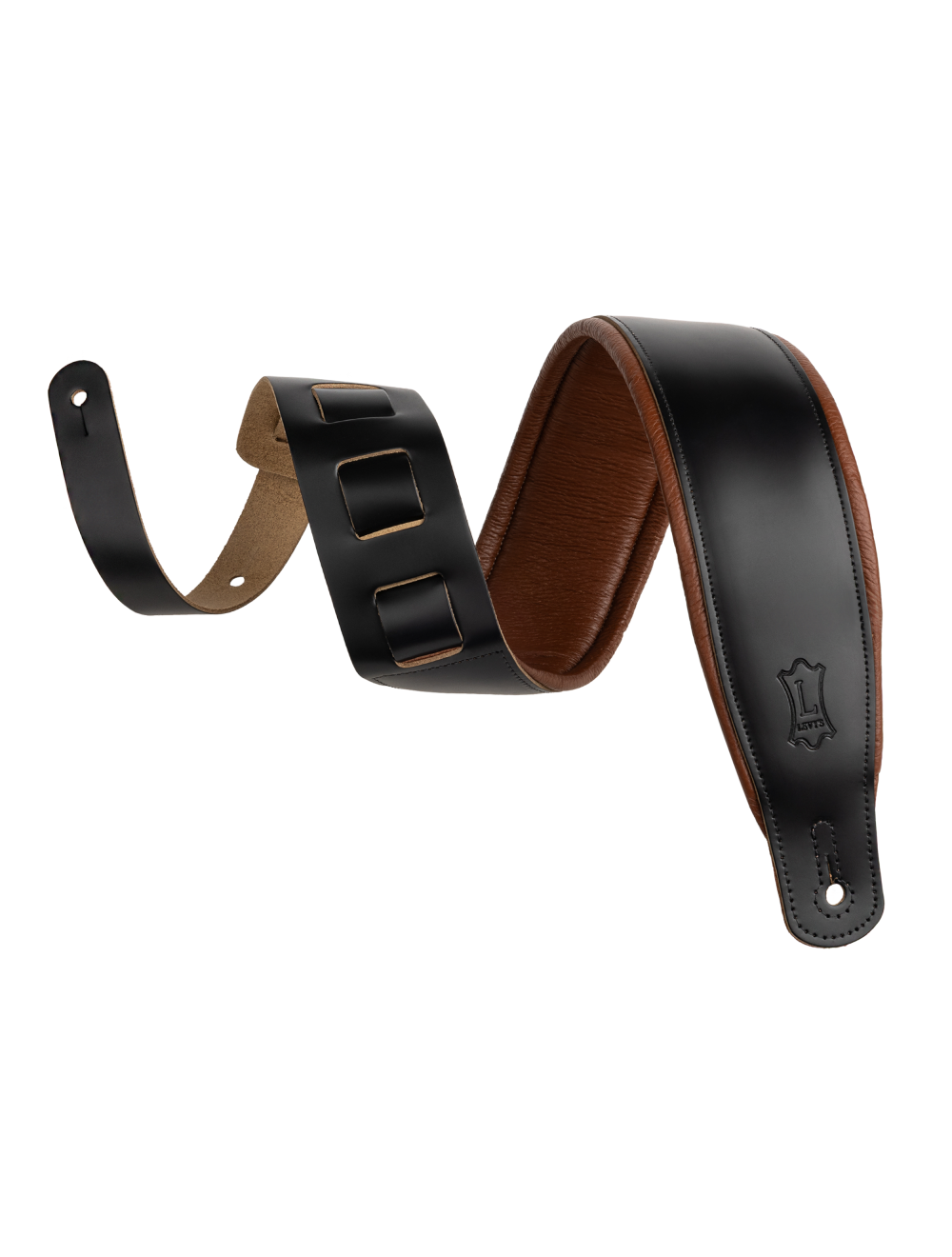 Levy's Amped Leather Series M26PD Leather Guitar Strap - Black w/Tan Backing