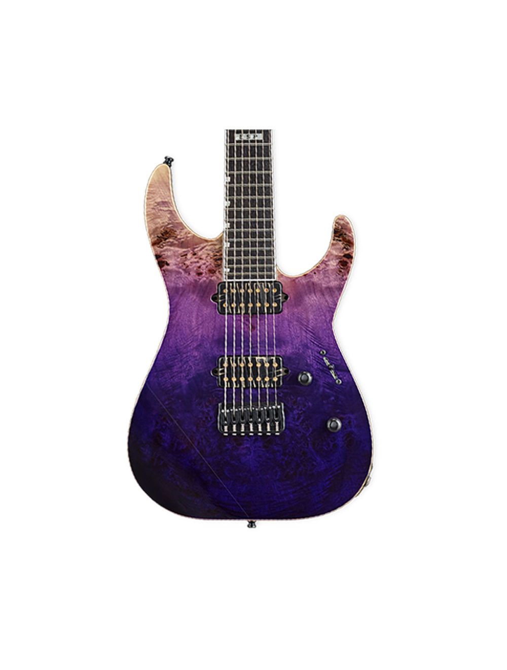 ESP E-II MII 7-String Neck Thru Burl Maple w/Hipshot in Purple Natural Fade