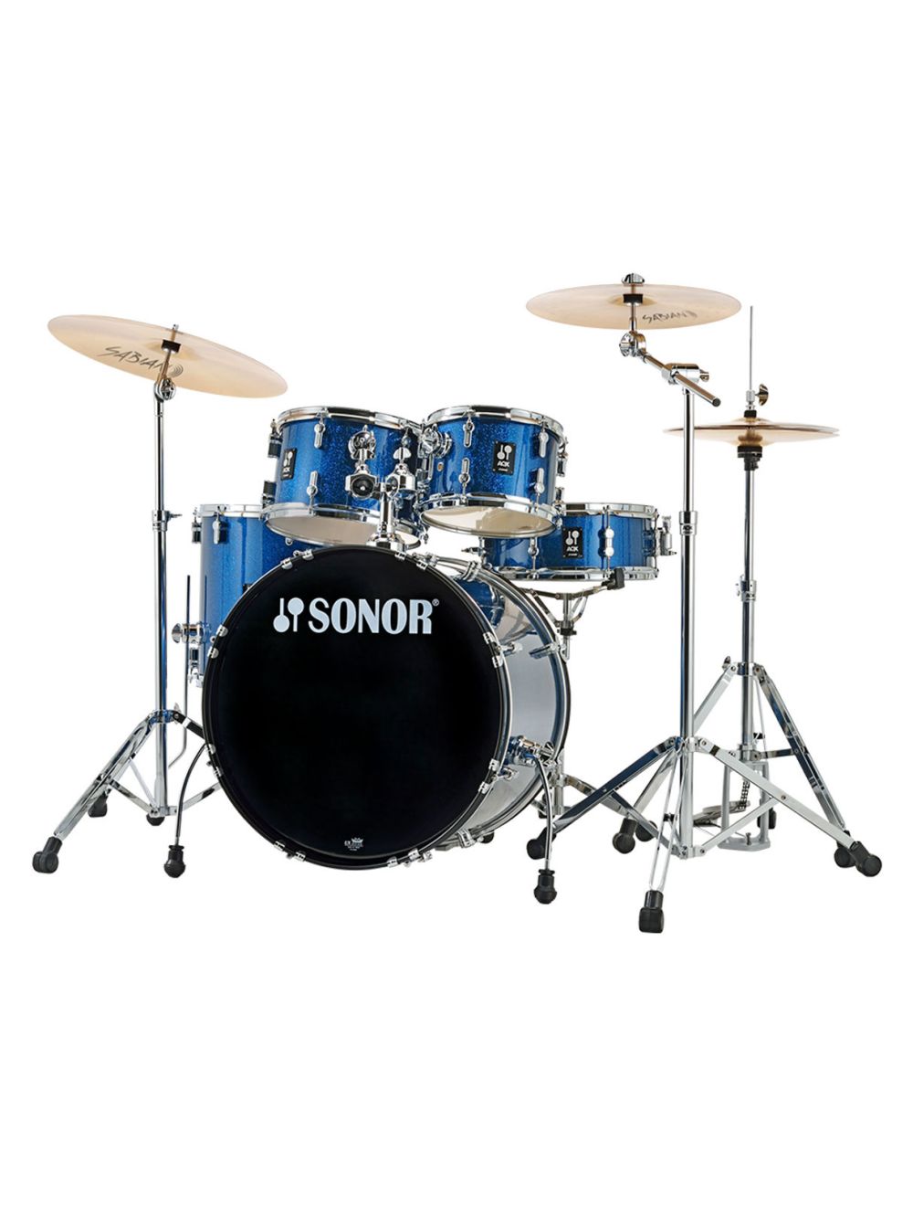 Sonor AQX Stage Drum Set w/ Hardware & Cymbals - Blue Ocean Sparkle