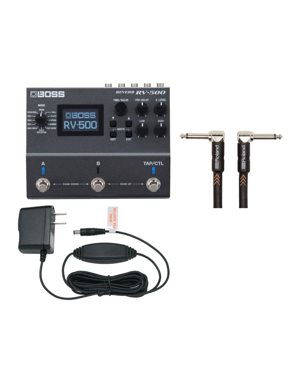 Boss RV-500 Reverb Effects Pedal + Roland PSA-120S + Patch Cable