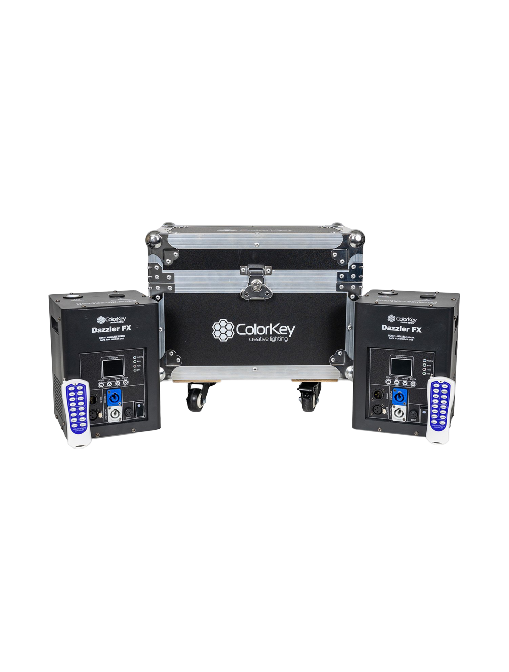 ColorKey Dazzler FX MKII Cold Spark Machine Bundle - 2-Pack w/ Road Case - Black