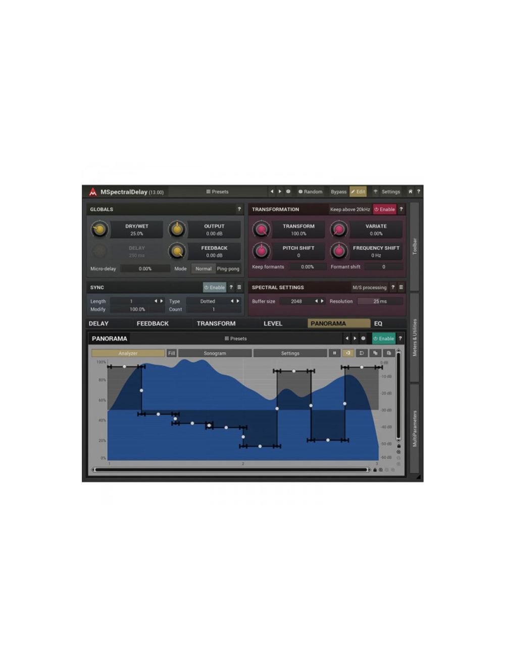 MELDA MSpectralDelay Delay and pitch shift frequencies