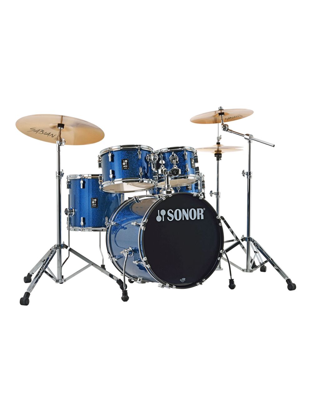 Sonor AQX Studio Drum Set w/ Hardware & Cymbals - Blue Ocean Sparkle