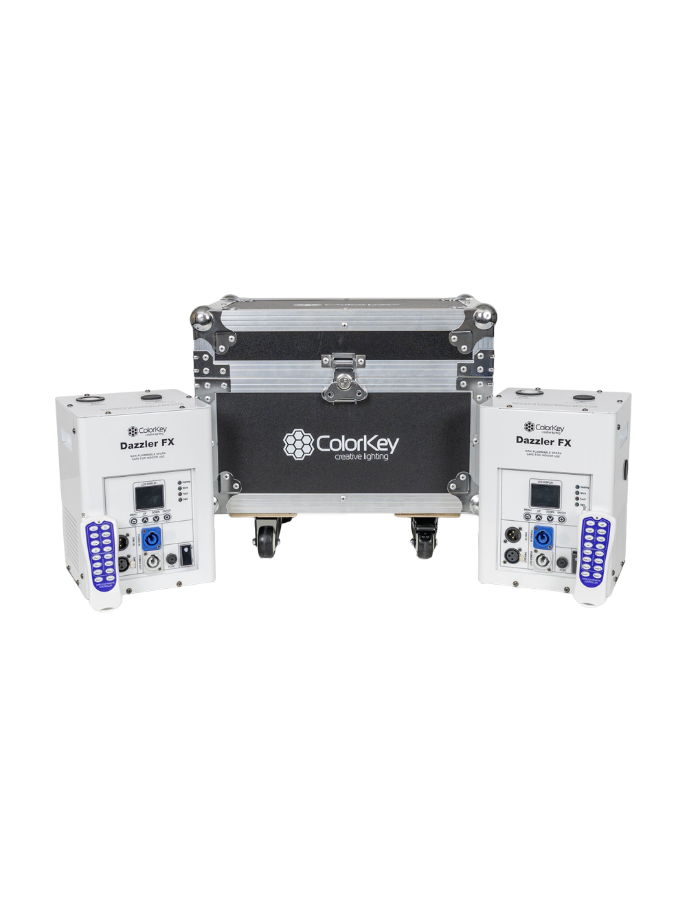 ColorKey Dazzler FX MKII Cold Spark Machine Bundle - 2-Pack w/ Road Case - White