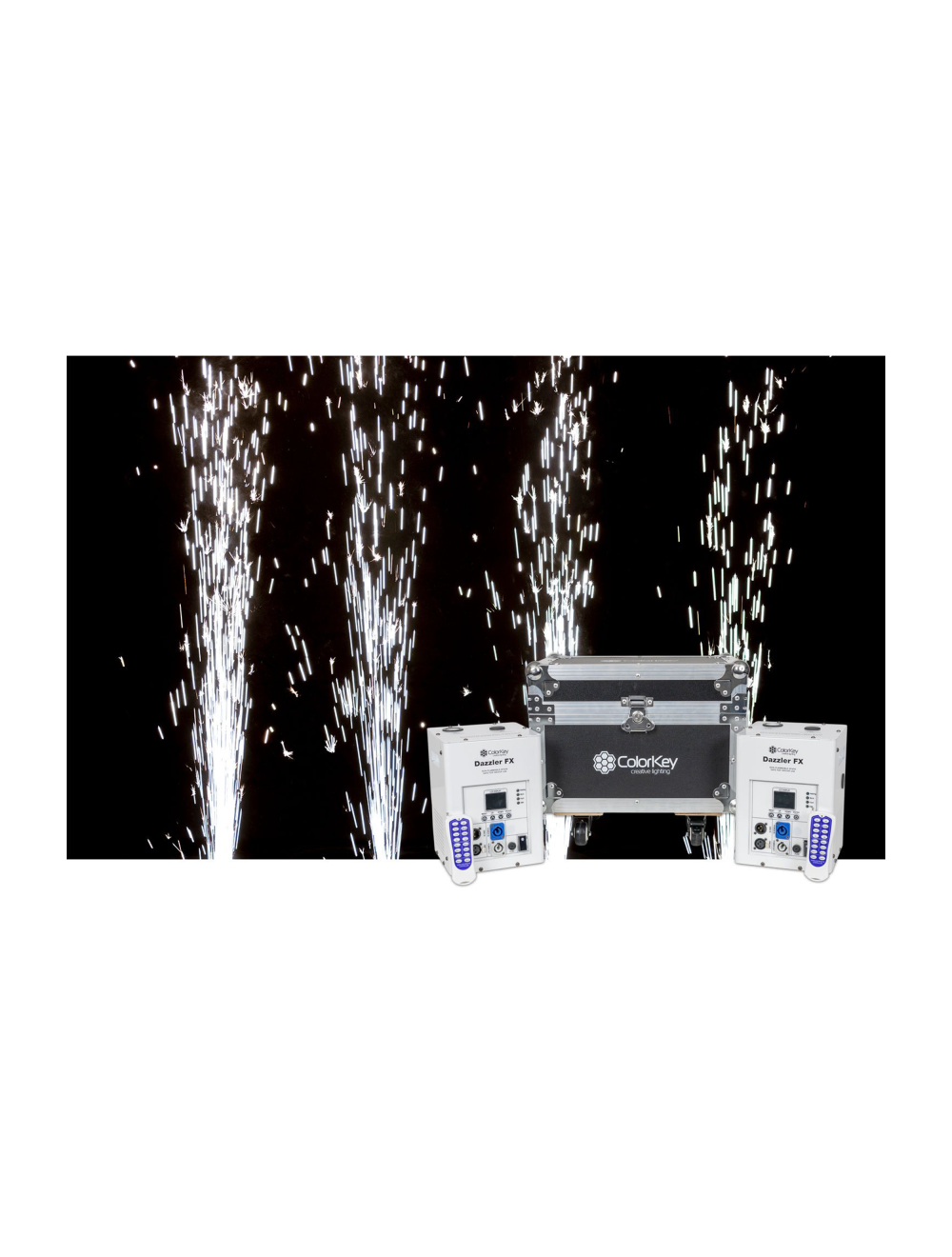 ColorKey Dazzler FX MKII Cold Spark Machine Bundle - 2-Pack w/ Road Case - White