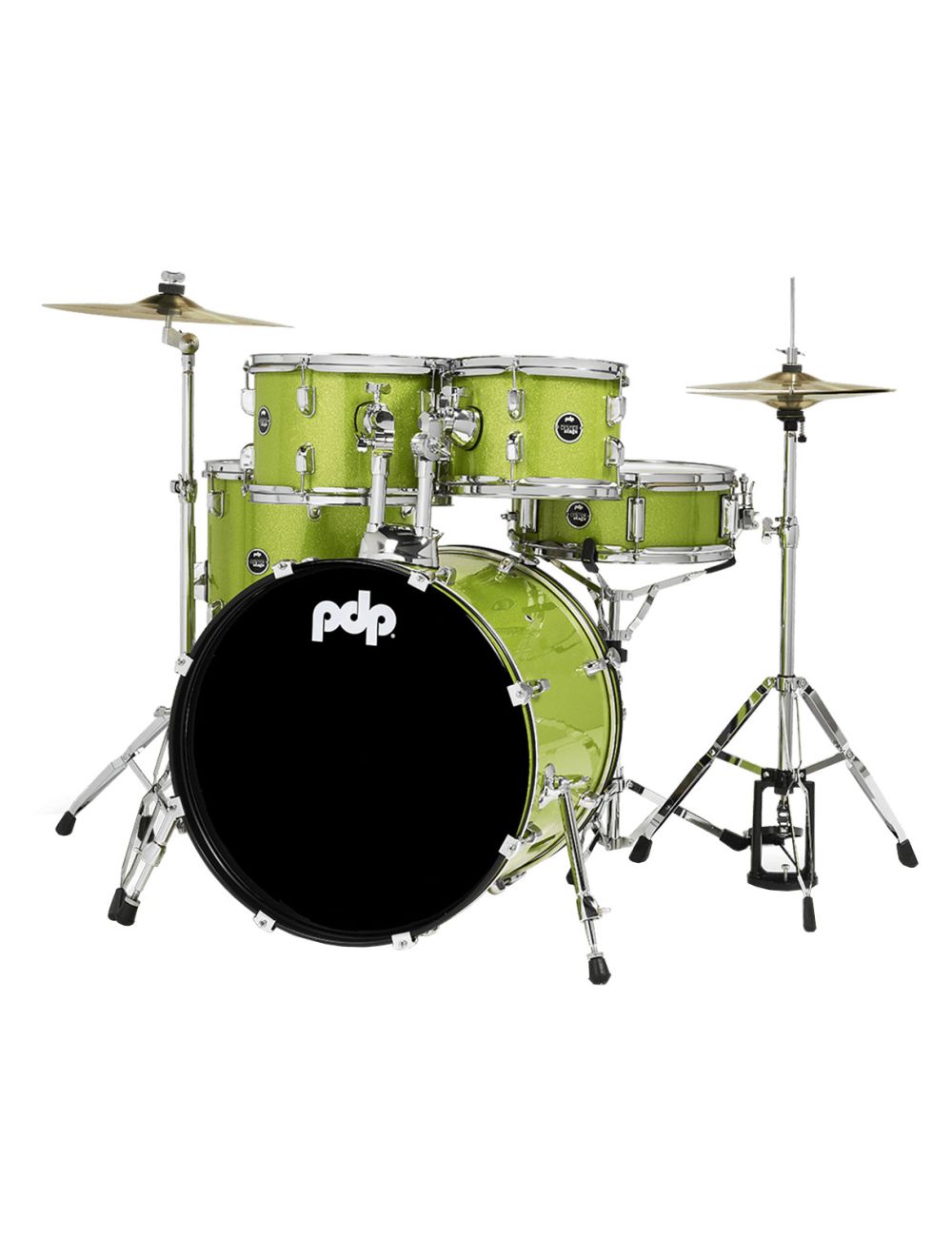 PDP Centerstage 5-Piece Drum Kit with Hardware, Cymbals & Throne - Electric Green Sparkle