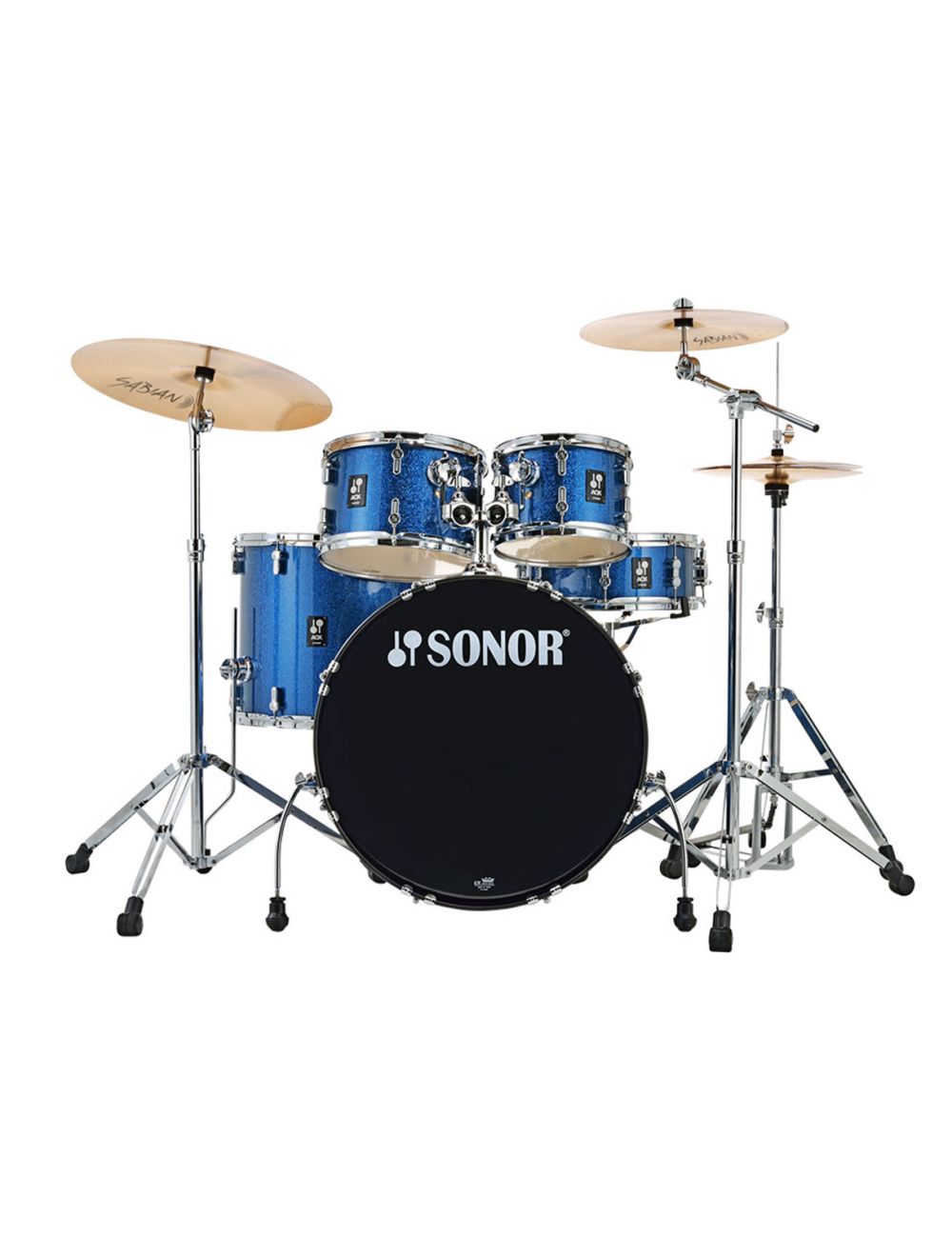 Sonor AQX Stage Drum Set w/ Hardware & Cymbals - Blue Ocean Sparkle