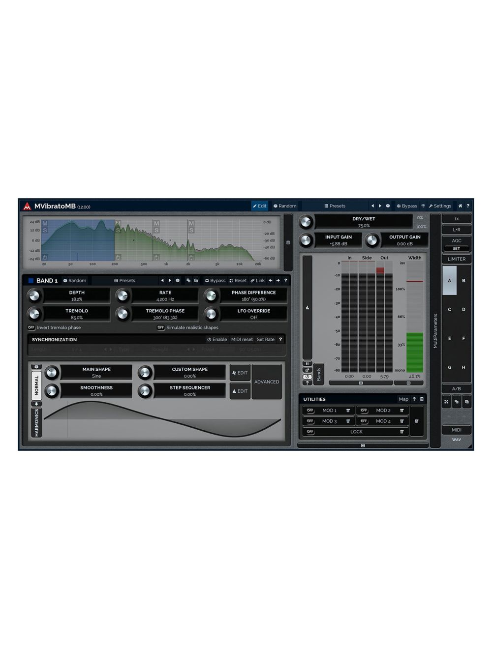 Melda MVibratoMB 6 Band Custom Shape Rotary Simulation