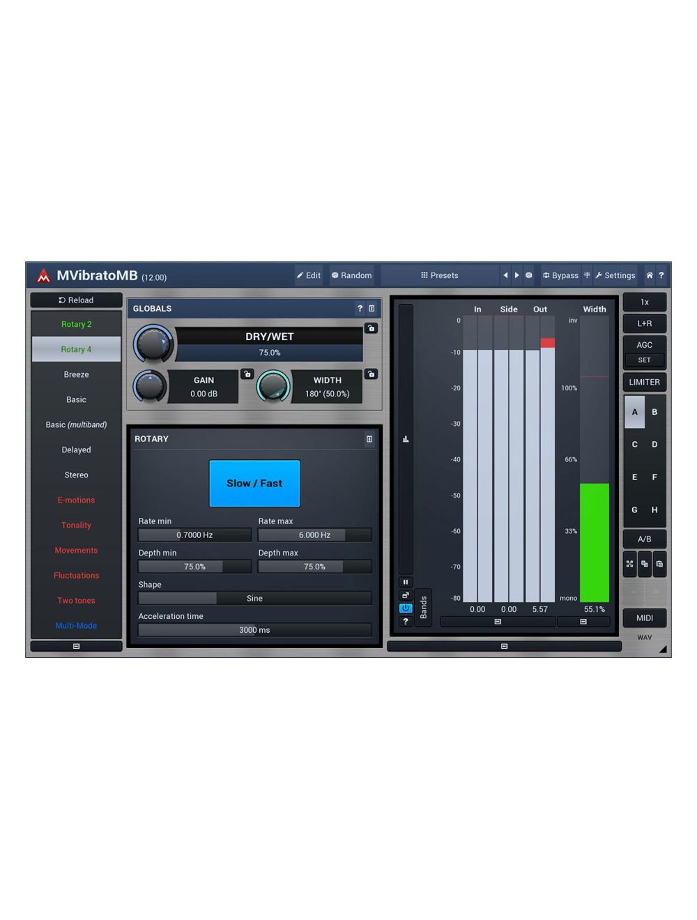 Melda MVibratoMB 6 Band Custom Shape Rotary Simulation