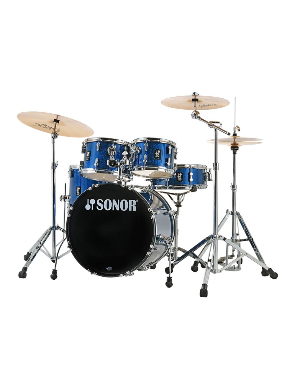 Sonor AQX Studio Drum Set w/ Hardware & Cymbals - Blue Ocean Sparkle