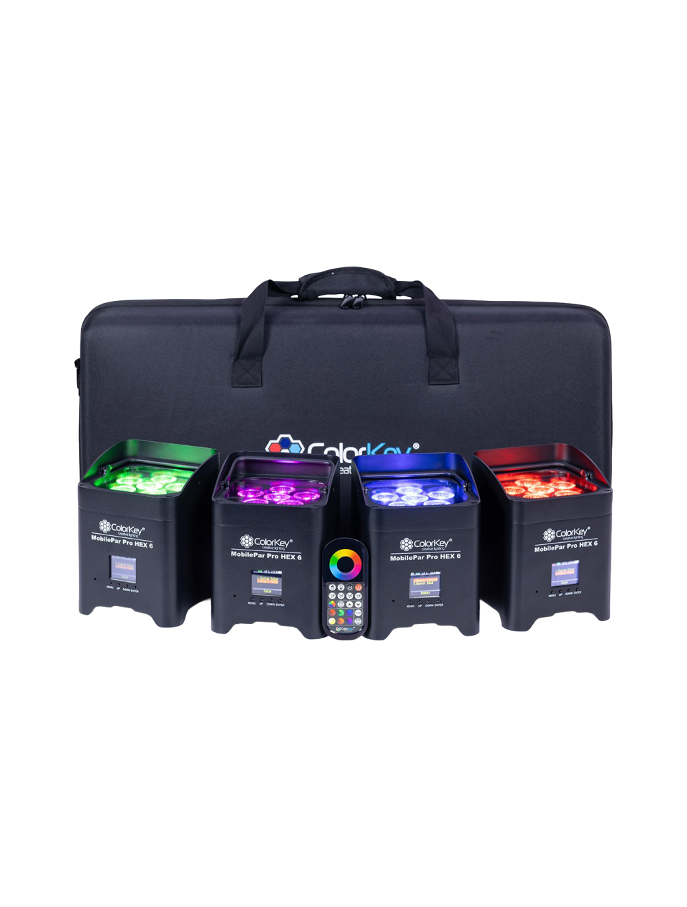 ColorKey MobilePar Pro HEX 6 LED Par Light Bundle - 4-Pack w/ Hardshell Case