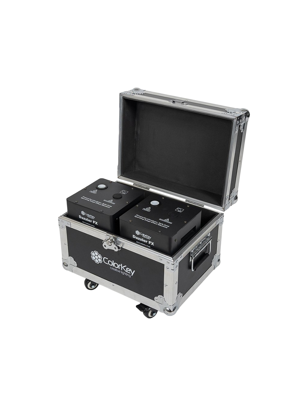 ColorKey Dazzler FX MKII Cold Spark Machine Bundle - 2-Pack w/ Road Case - Black