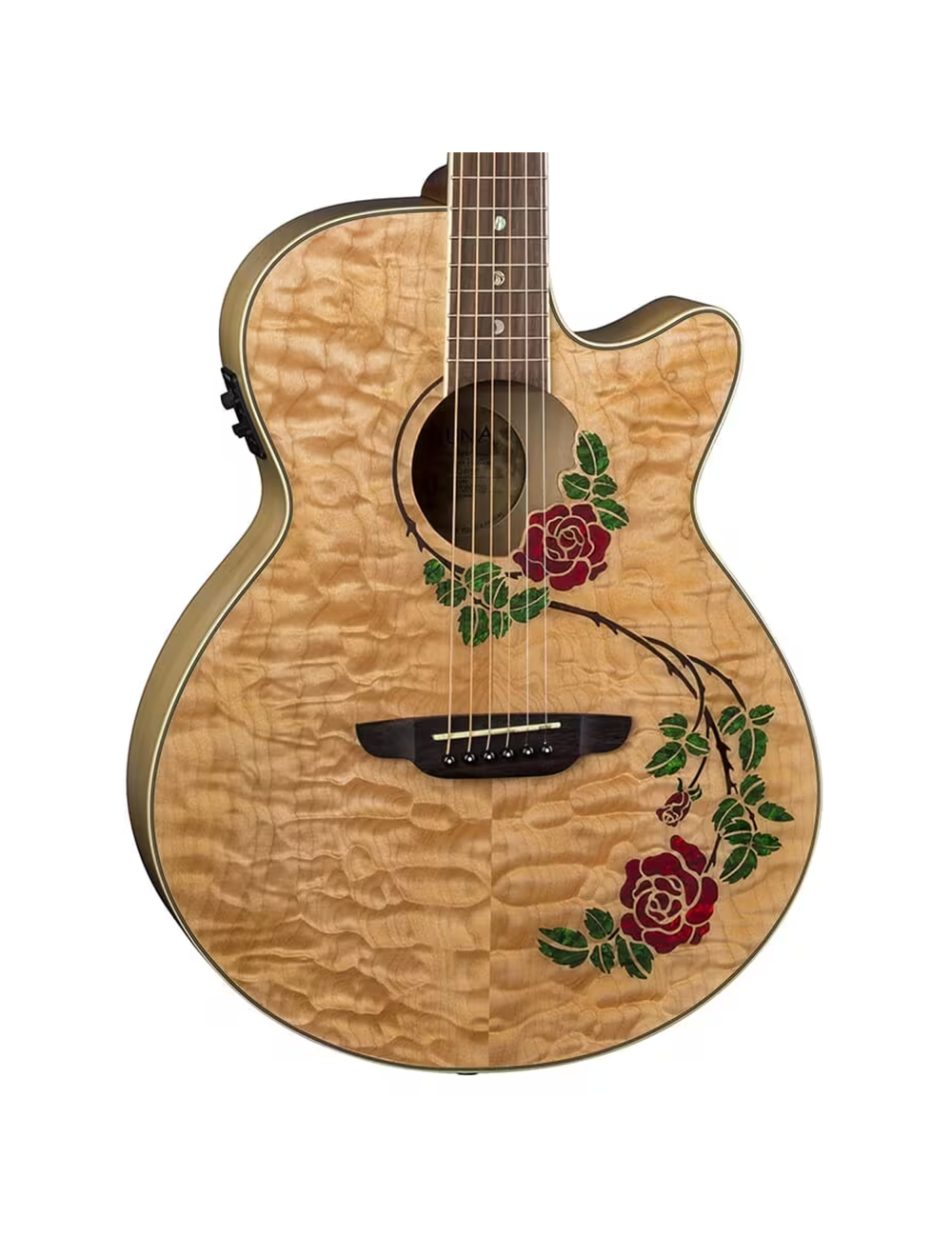Luna Flora Rose Quilt Maple Acoustic/Electric Guitar - Gloss Natural - Open Box
