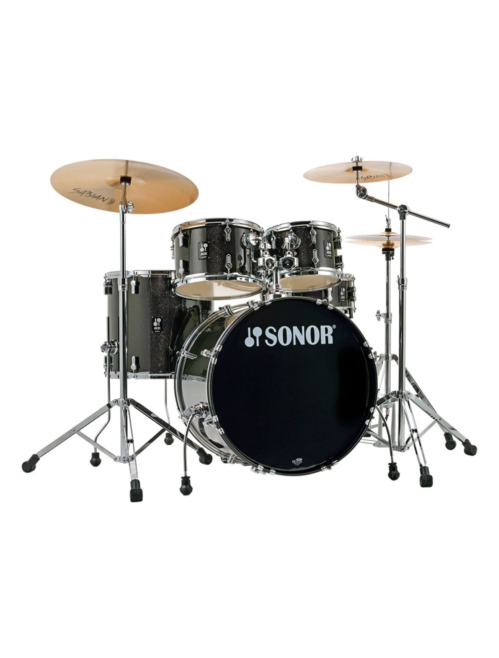 Sonor AQX Stage Drum Set w/ Hardware & Cymbals - Black Midnight Sparkle