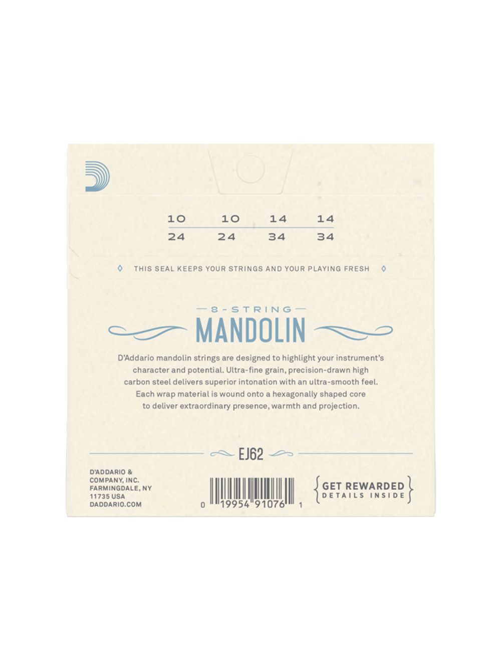 D'Addario EJ62 80/20 Bronze Light Mandolin Strings - 10-34 Gauge