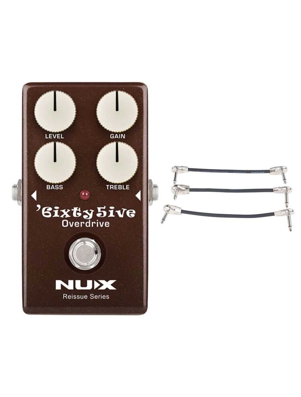 NUX 6ixty 5ive Overdrive Black Panel Pedal + Gator Patch Cable 3 Pack