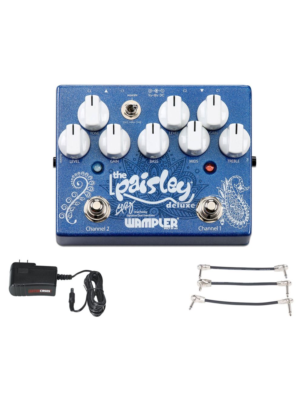 Wampler Paisley Deluxe 2-Channel OD + Gator 9V Power Combo & 3 Patch Cables