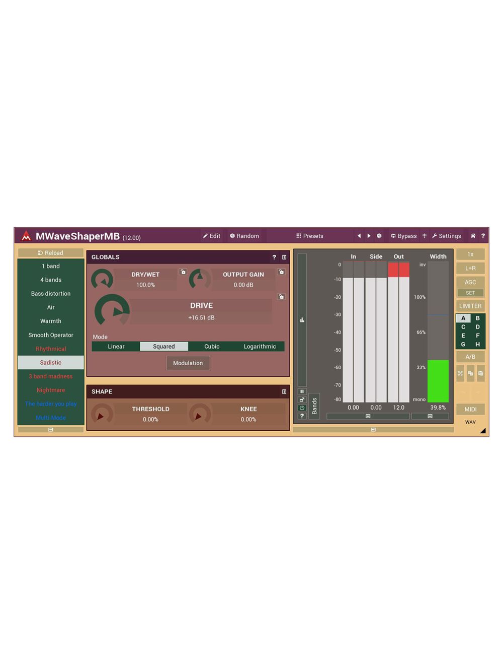 Melda MWaveShaperMB Draw Your Own Shapes, Process 6 Bands