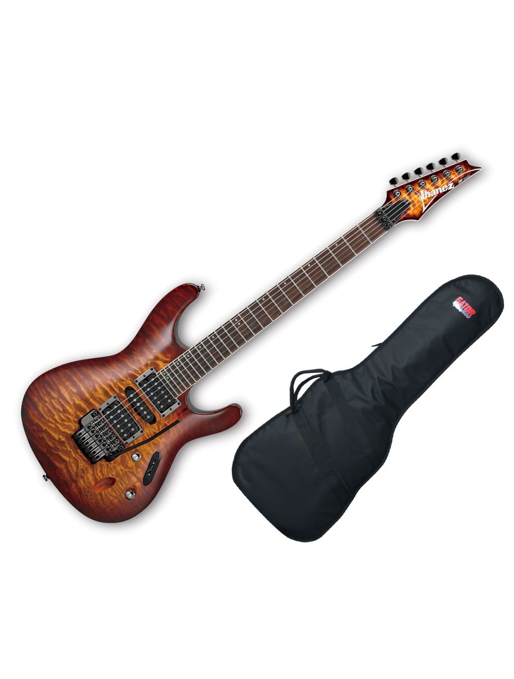 Ibanez S670 Quilt Top Lock Trem Dragon Eye Burst w/Gig Bag