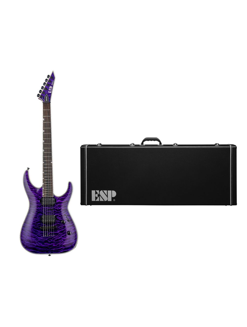 ESP LTD MH 1000NT Neck Thru See Thru Purple ESP MH Form Fit Case