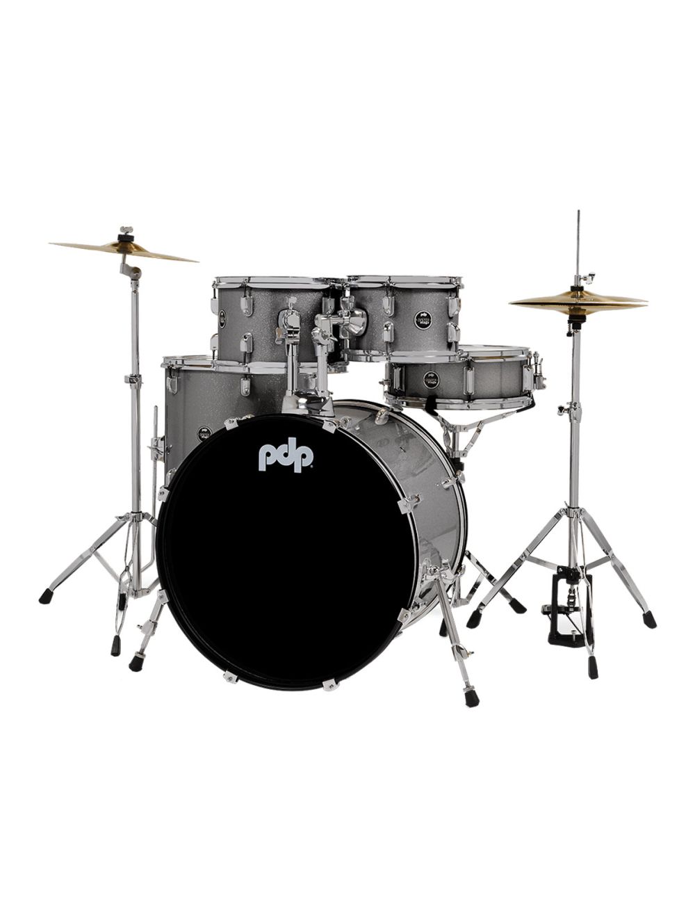 PDP Centerstage 5pc Drum Kit w/Hardware, Cymbals & Throne - Silver Sparkle