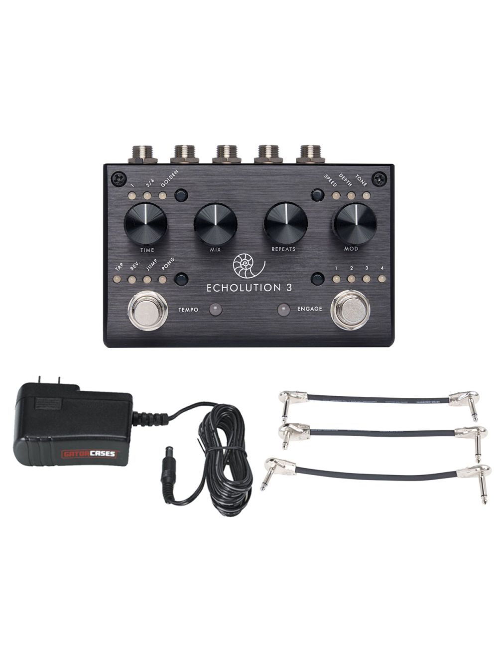 Pigtronix Echolution 3 Multi-Tap Delay + Gator 9V Power Combo & 3 Patch Cables