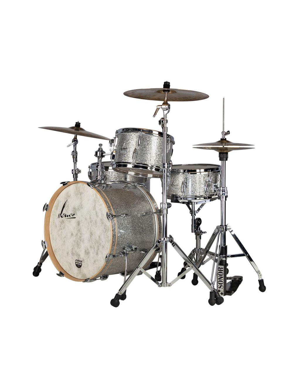 Sonor Vintage Series 3-pc Shell Pack w/22" Kick & Kick Mount - Vintage Silver Glitter