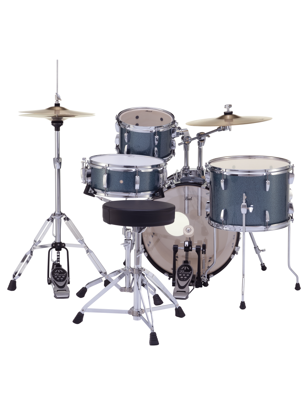 Pearl Roadshow 4-Pc Complete Drum Set w/18" Kick & Cymbals - Aqua Blue Glitter