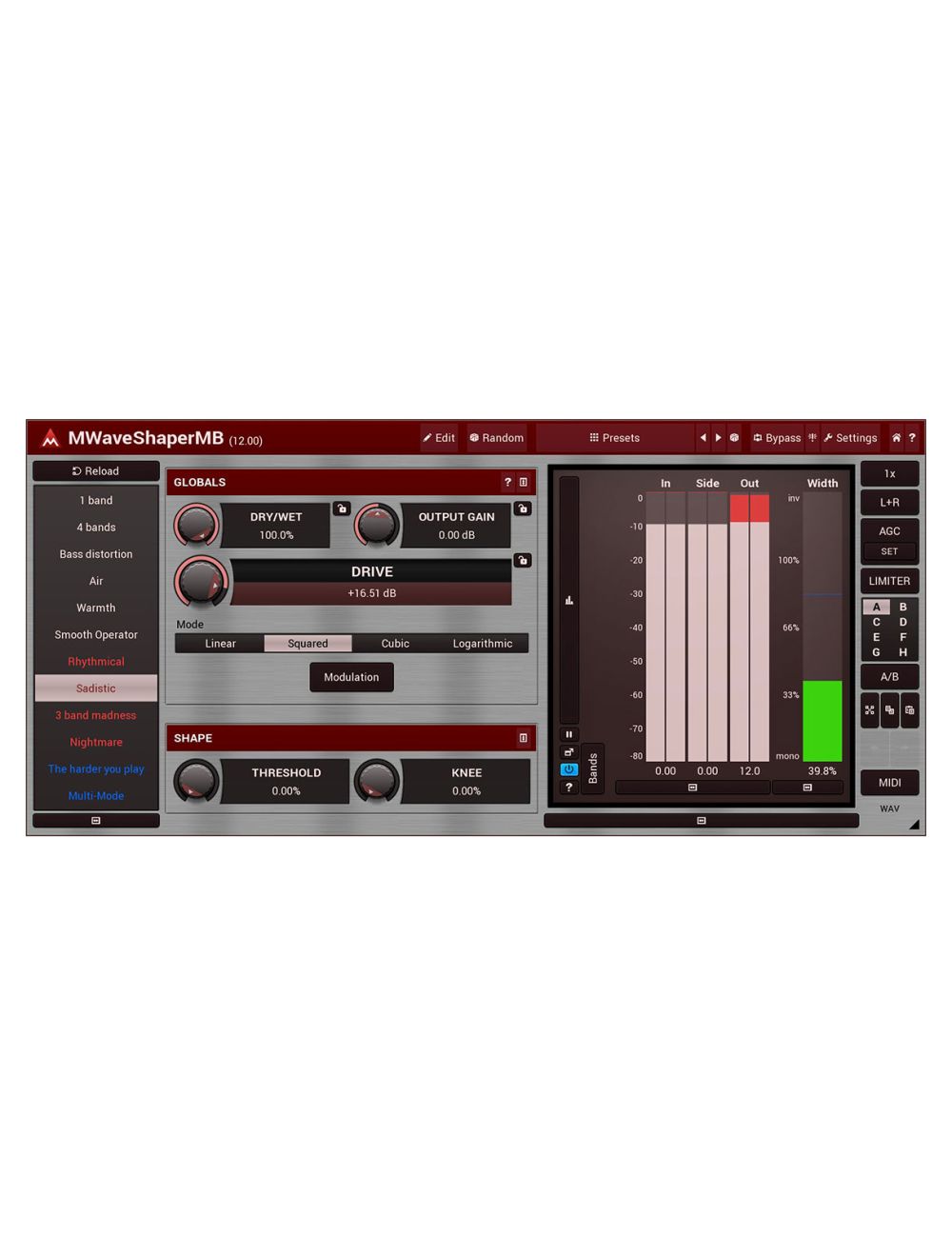 Melda MWaveShaperMB Draw Your Own Shapes, Process 6 Bands