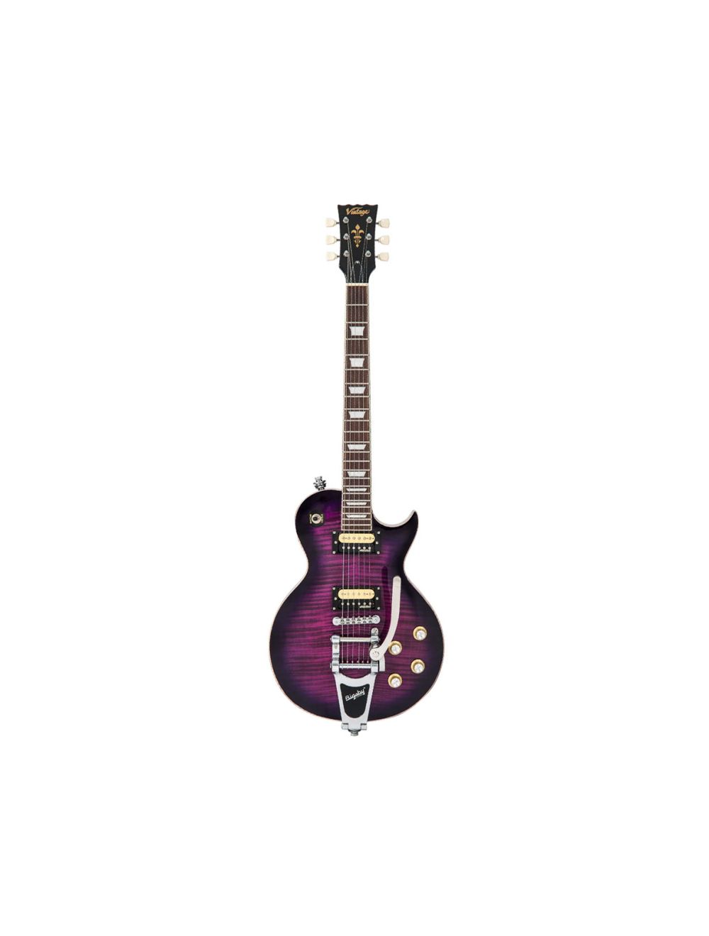 Vintage ReIssued Series V100 'Flame Top' w/ Bigsby - Flamed Purpleburst