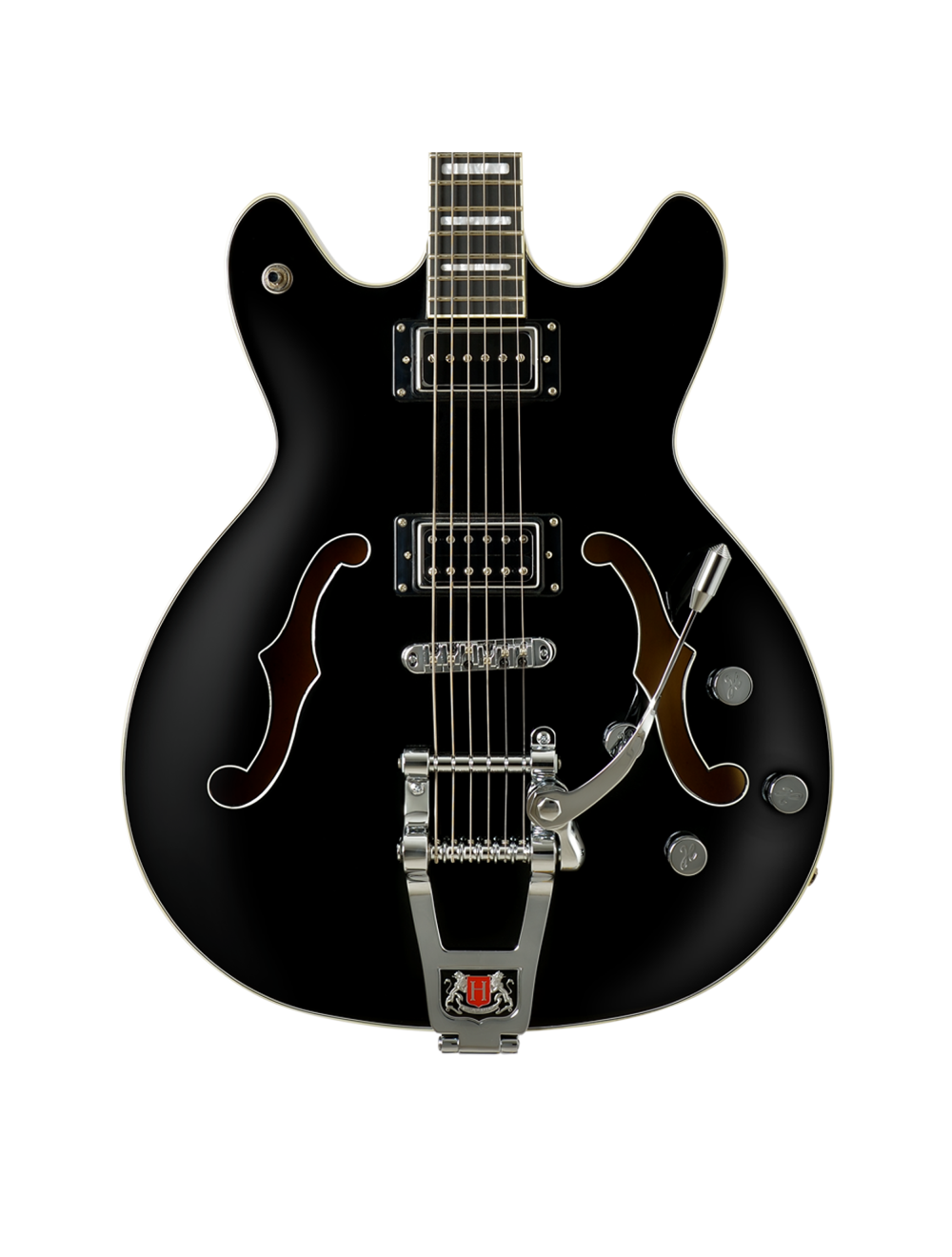 Hagstrom Tremar Viking Baritone DLX Semi-Hollow Electric Guitar - Black Gloss