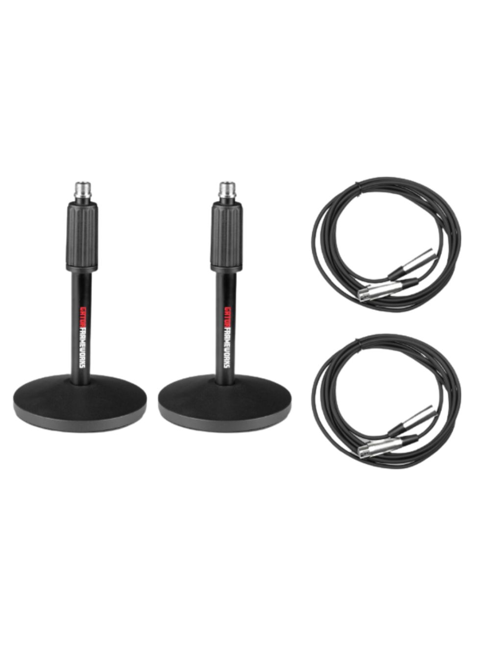 Gator Frameworks GFW-MIC-DESKTOP-2PK Desktop 2 Mic Stands w/XLR Cables Open Box