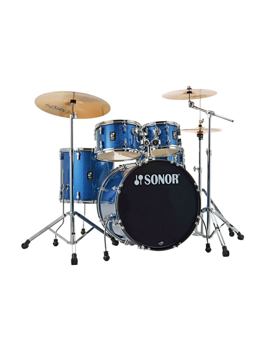 Sonor AQX Stage Drum Set w/ Hardware & Cymbals - Blue Ocean Sparkle