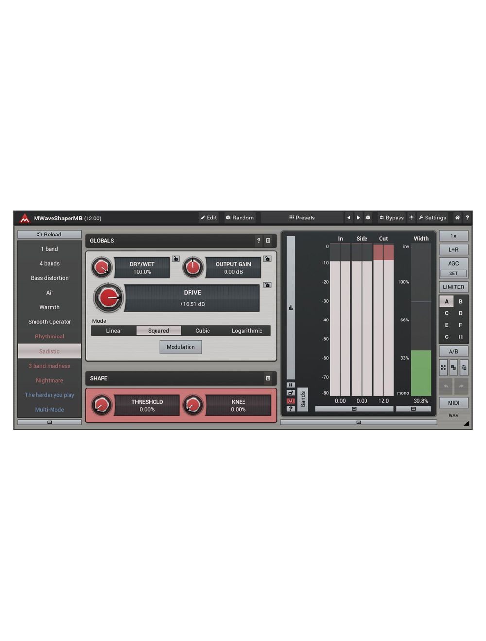 Melda MWaveShaperMB Draw Your Own Shapes, Process 6 Bands