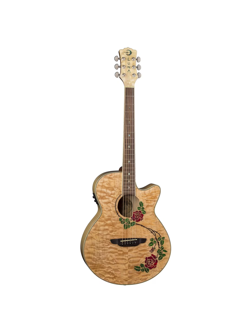 Luna Flora Rose Quilt Maple Acoustic/Electric Guitar - Gloss Natural - Open Box